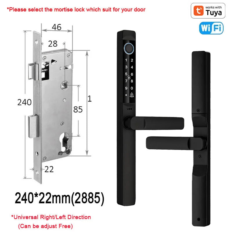 Tuya App Smart Door Lock Waterproof Fingerprint Password Card Bridge-Cut For Outdoor Pull Push Sliding Grille Door