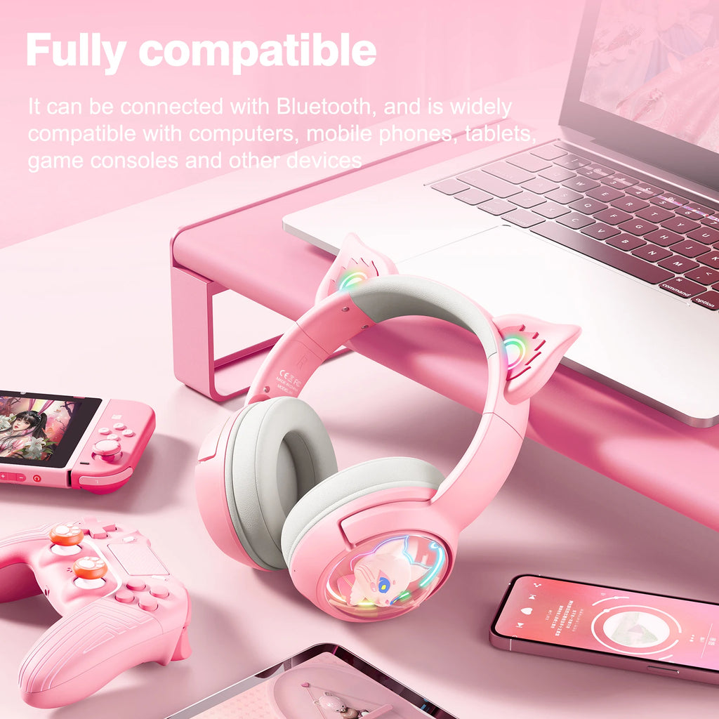 Wireless Cat Ear Gaming Headset | Low Latency Over-Ear Headphones Tidesmit
