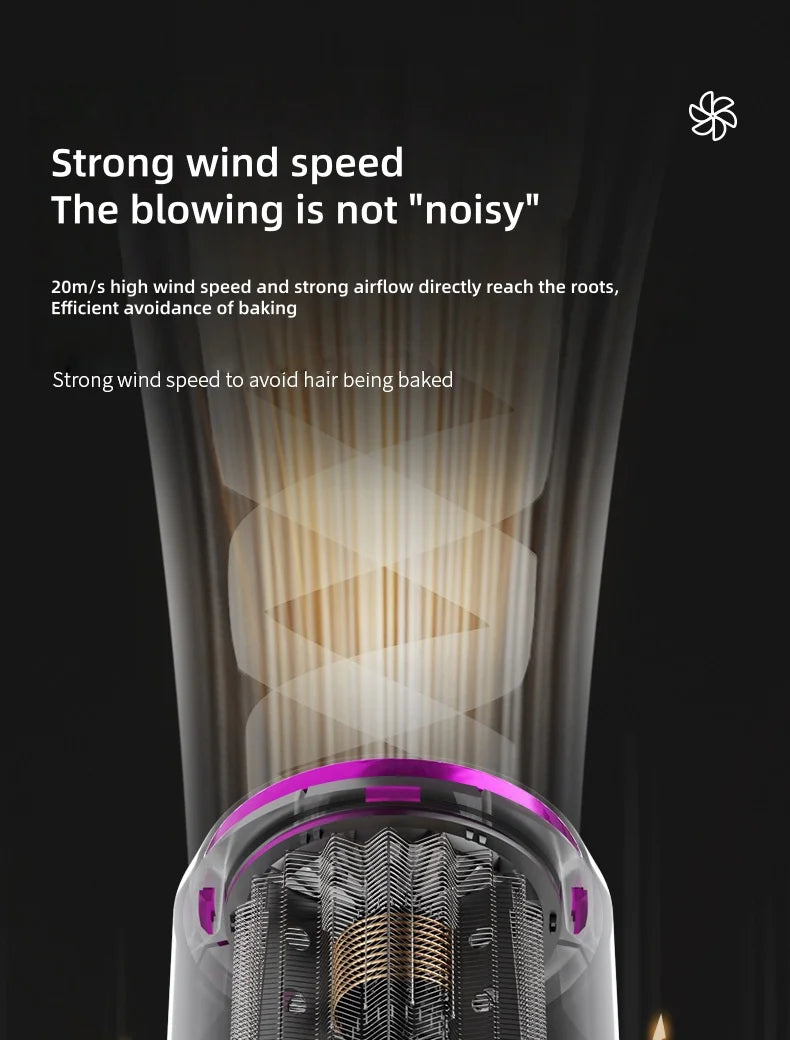 2400W silent, foldable hair dryer with powerful 20m/s airflow and purple trim for fast, heat-safe hair drying.