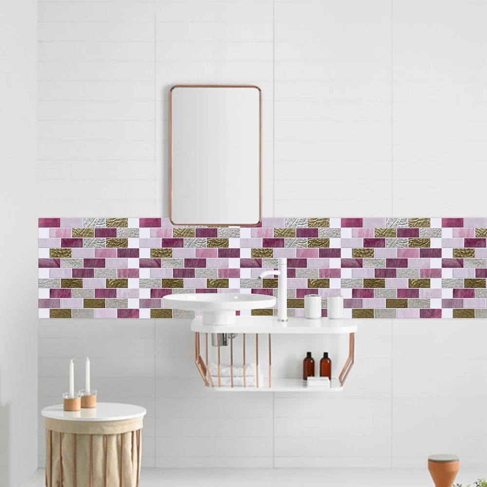 10pcs/set Flat Marble Mosaic Tiles Sticker Transfers Covers For Kitchen Bathroom Tables Peel & Stick Waterproof Art Wall Decals