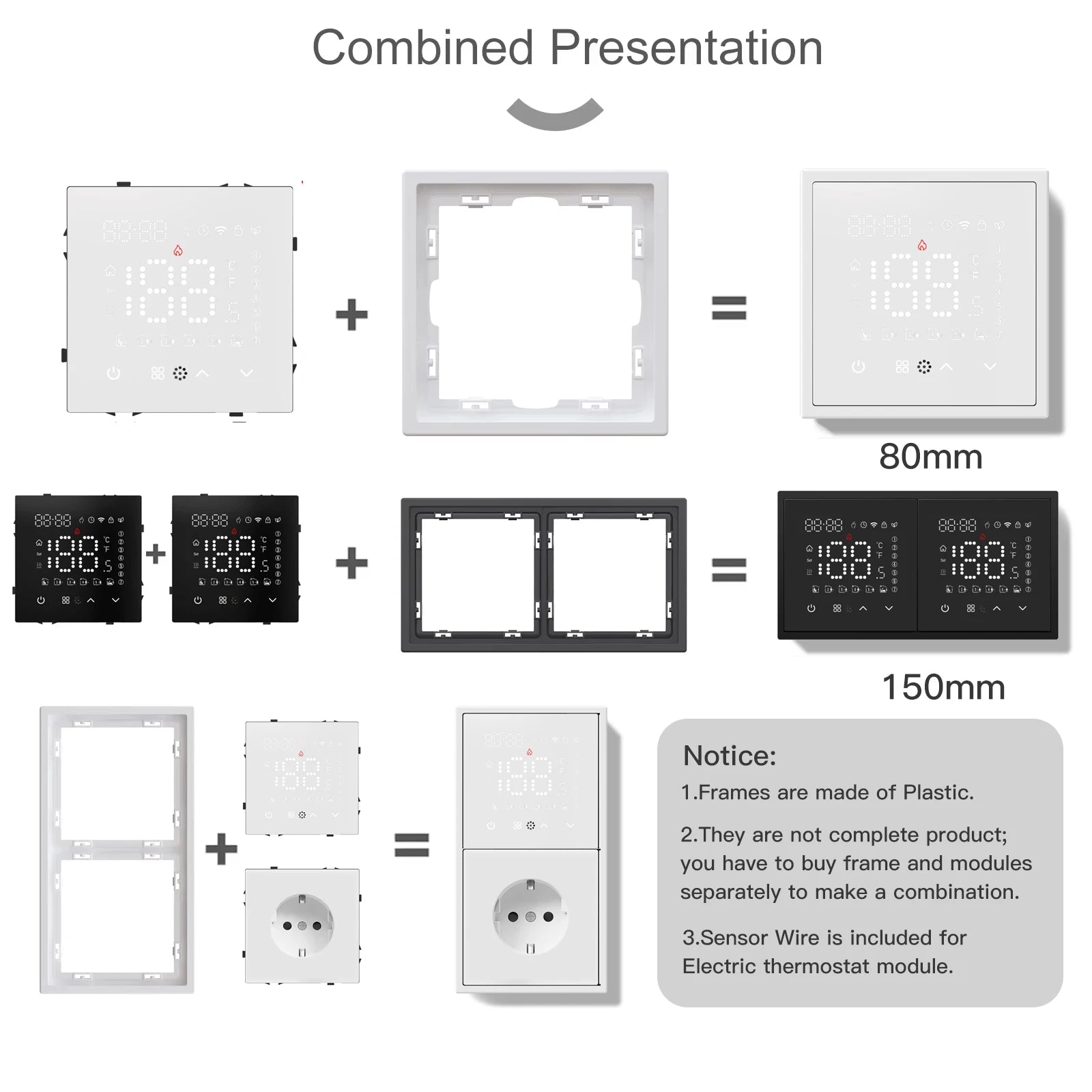BSEED Zigbee Smart Electric Water Gas Boiler Floor Heating Thermostat Large Panels EU/FR Socket Modules Plastic Frames DIY Parts