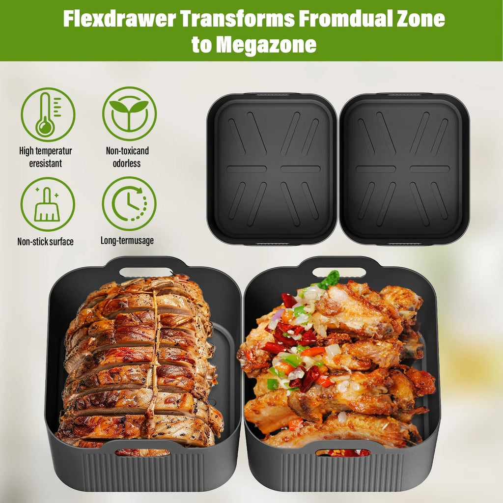 3Pcs Air Fryer Tray Silicone Mold For Ninja Af500 Air Fryer Liner Basket Reusable Oven Baking Tray Non-Stick Pizza Grill Pan