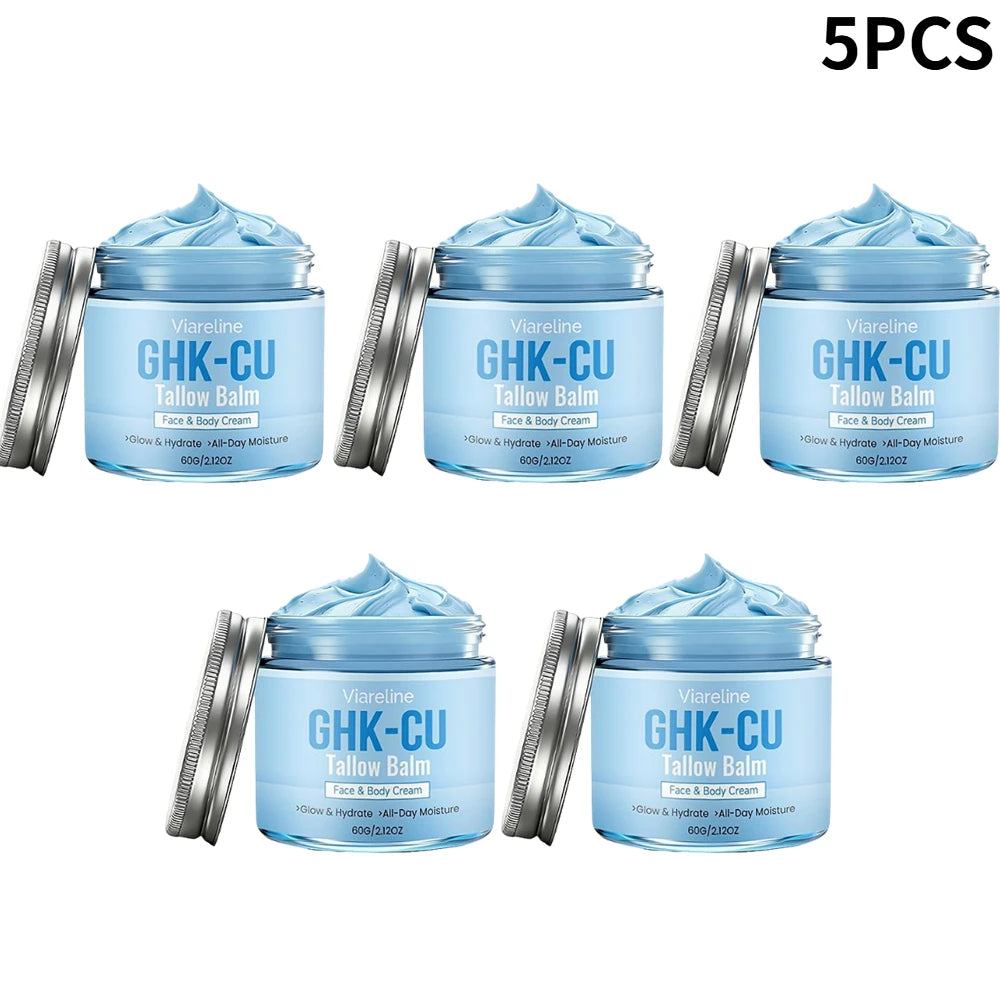 GHK-CU Copper Peptide Tallow Balm Blue Cream for Face & Body Moisturizer  for Mature, Dry & Sensitive Skin Daily Facial Care