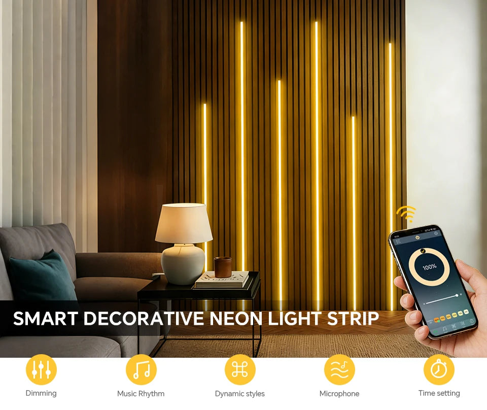 Bluetooth APP Control Self-Adhesive Neon COB LED Strip Light Bedroom Embedded Acoustic Wall Panel Decor Backlight LED Tape