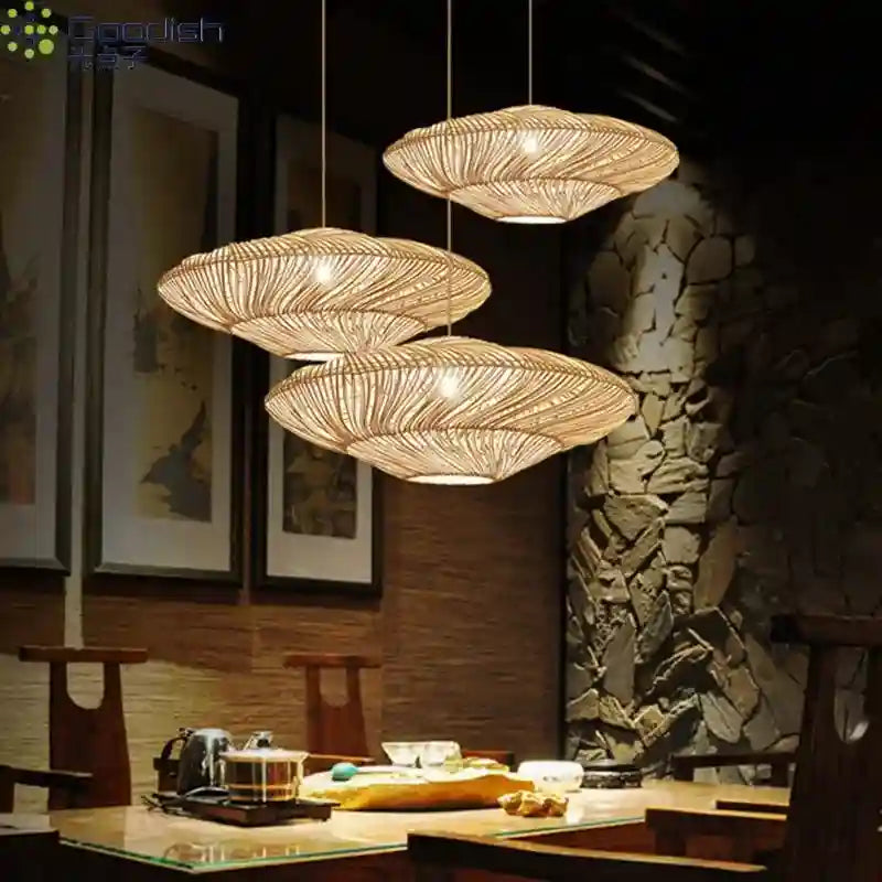 Wabi Sabi Rattan Pendant Light: Adjustable LED Bamboo Ring Light Tidesmit
