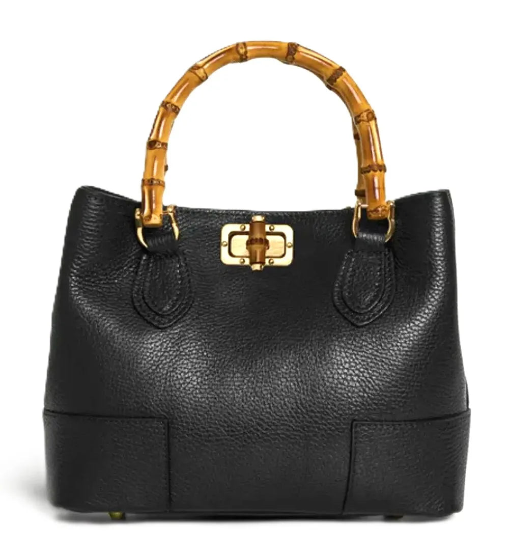 Royaa Handmade Genuine Leather Luxury Fashion Tote Handbag Elegant Top Handle Purse Vintage Black Leather Frame Bag Lock