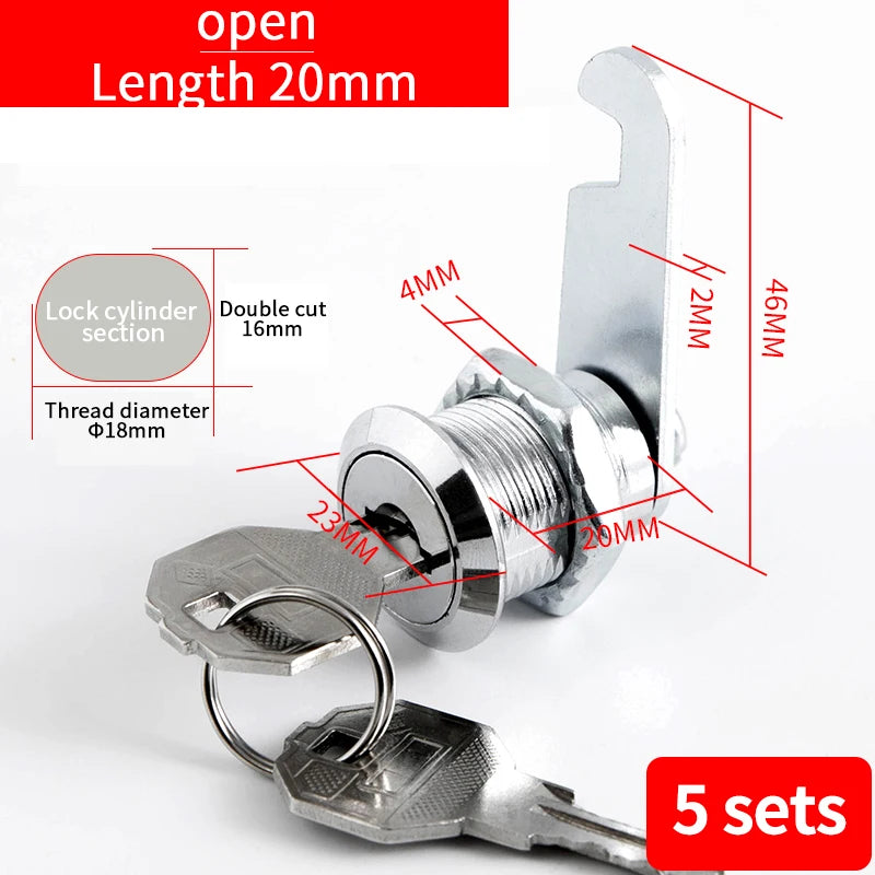 5/20SETS Metal Cylinder Cabinet Security Locker Cam Lock With 2 Keys Same Key Different Key Security Mailbox Lock Drawer 16mm