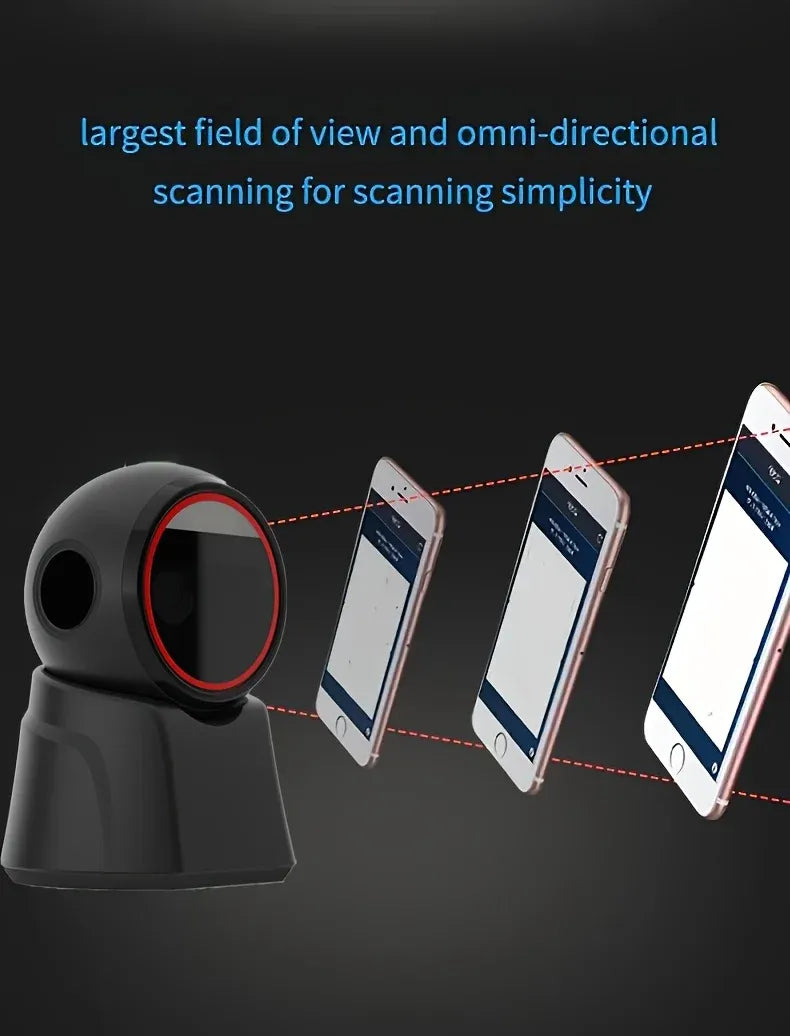 2D omnidirectional barcode scanner with wide field of view, black body and red LED ring