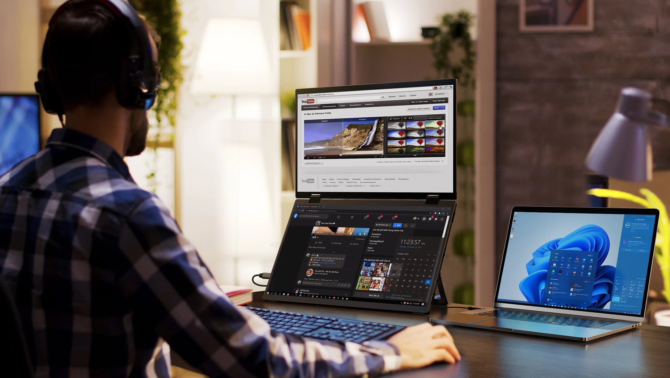 UPERFECT Triple Screen 15.6"/18.5“ Portable Foldable Monitor Dual Screen with Stand Extender 1080P FHD IPS for Laptop Windows
