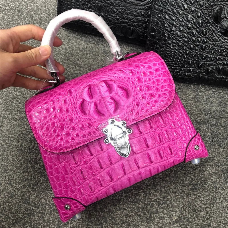 Fashion Design Genuine Crocodile Leather Women Small Purple Purse Authentic Real Leather Lady Female Orange Studs Handbag