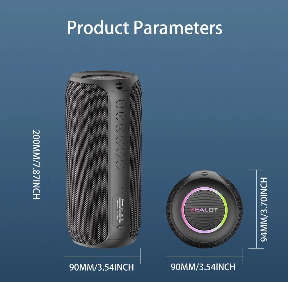 Zealot S32 MAX Outdoor Portable Subwoofer Wireless Speaker,Waterproof IPX 5,Dual Pairing, 3600mAh Battery.