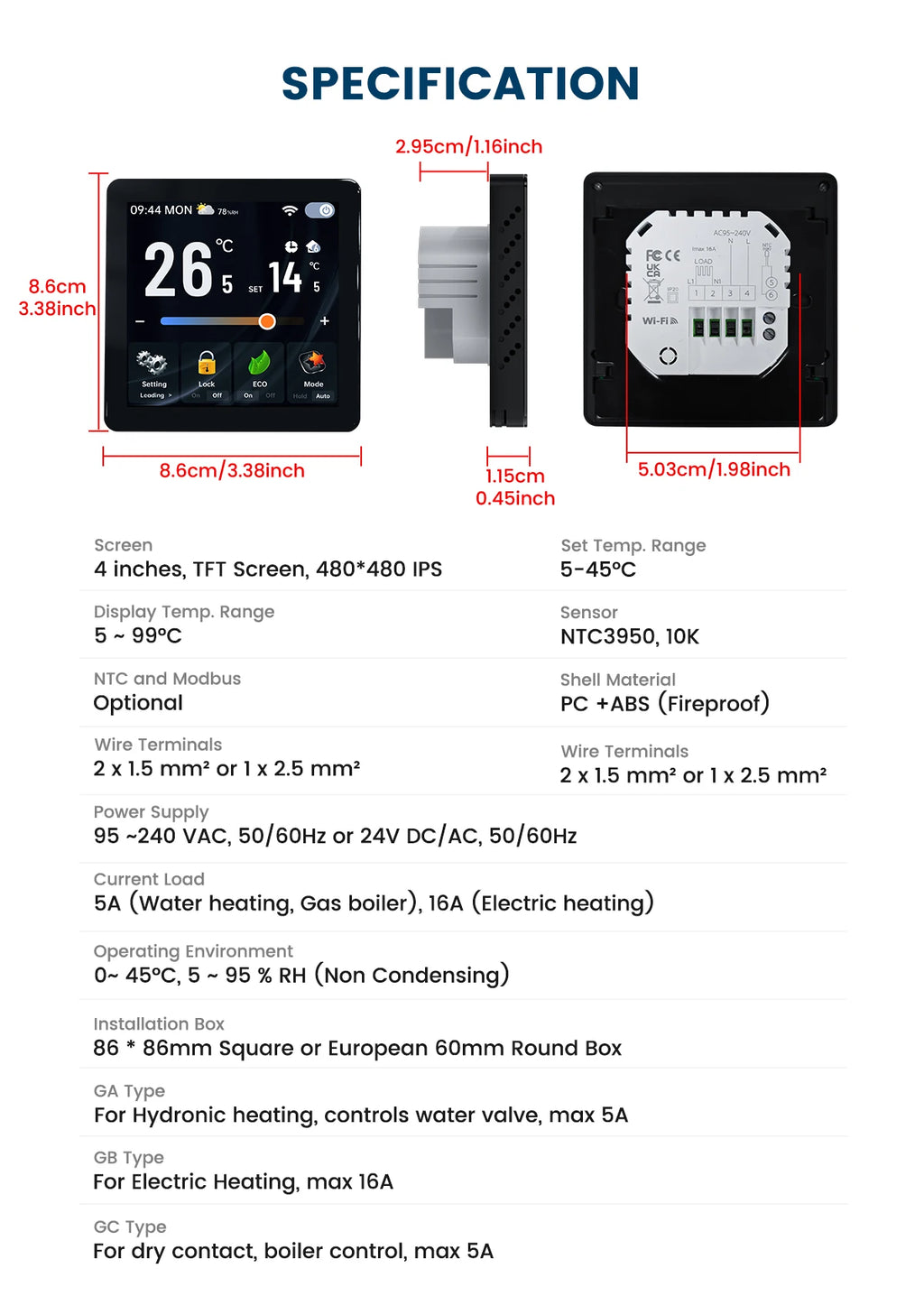 GIRIER Smart Thermostat WiFi Programmable Temperature Controller for Water/Gas Bolier Electric Heating System Works with Alexa