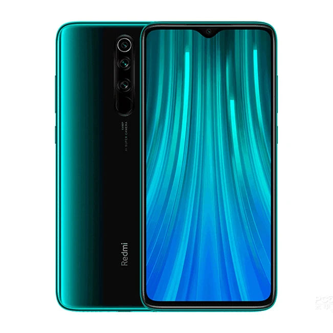 Xiaomi Redmi Note 8 Pro Forest Green front and back view with 64MP quad camera system and full screen display.