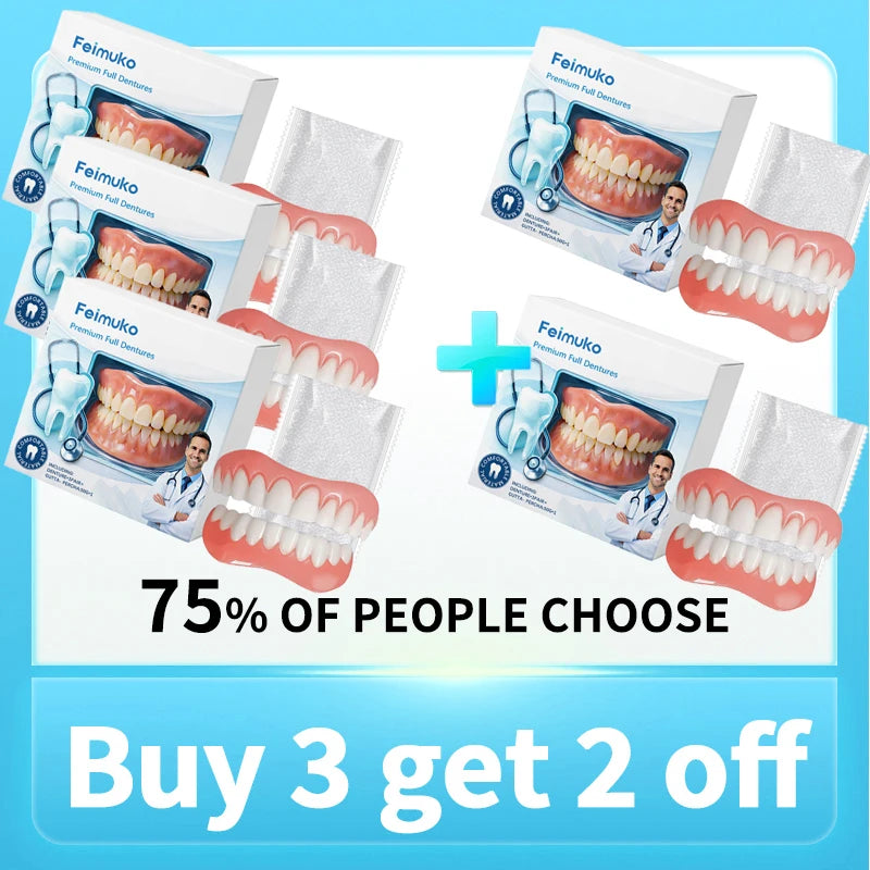 Silicone Dentures False Teeth Full Set Soft Safety Easy to Use Perfect Fit Oral Improve Tooth Loss Broken Temporary Improve