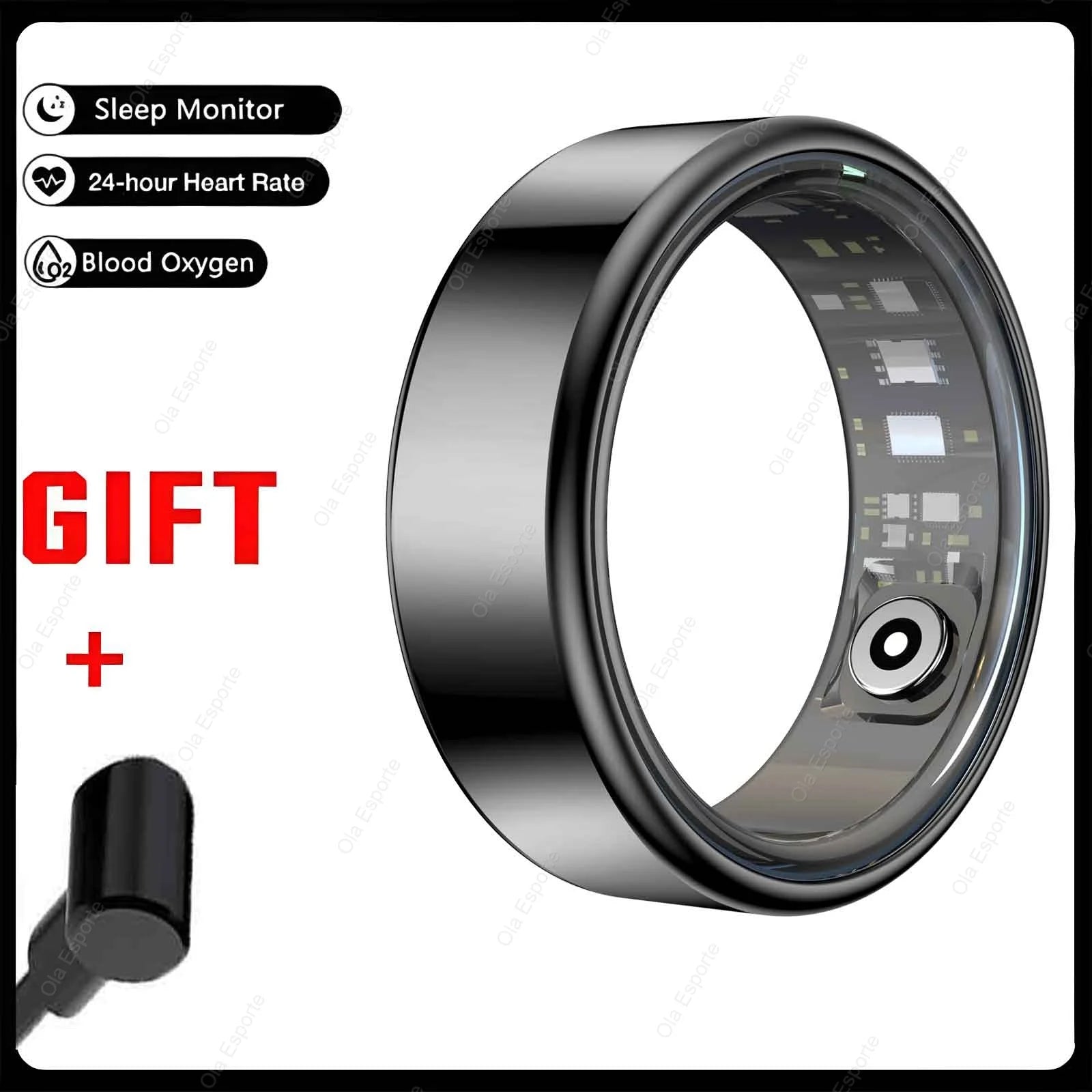 R09 Smart Ring Men Women with Charging Case,Heart Rate Blood Oxygen,Skin Temperature Monitor,5ATM Waterproof For Android iOS