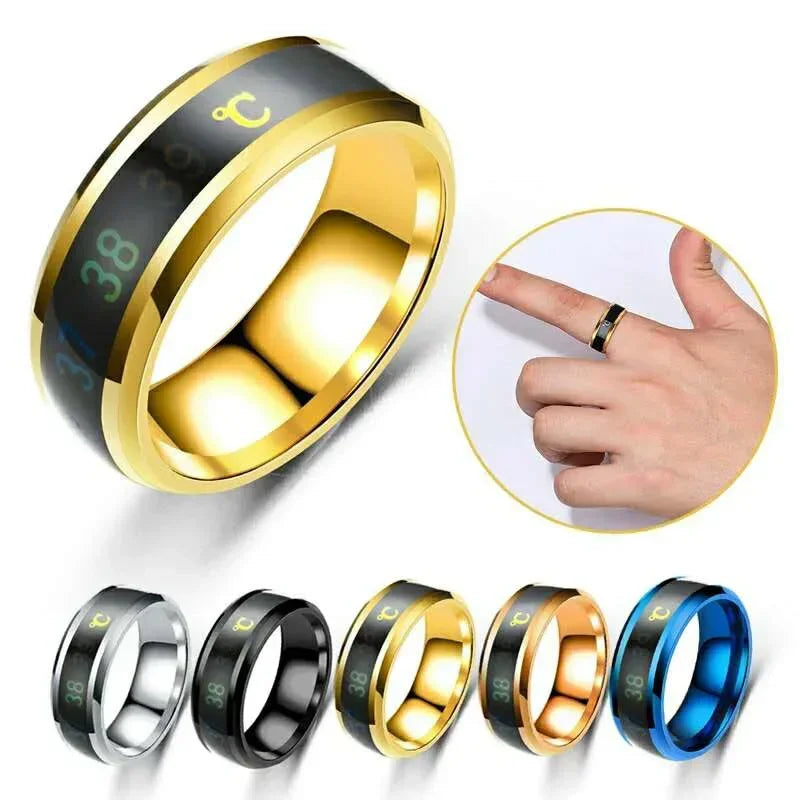 Size 6-13# Intelligent 38 Temperature Men Women Ring Stainless Steel Simple Creative Couple Mood Changing Number Finger