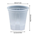 Transparent round self-watering plant pot with size measurements diagram