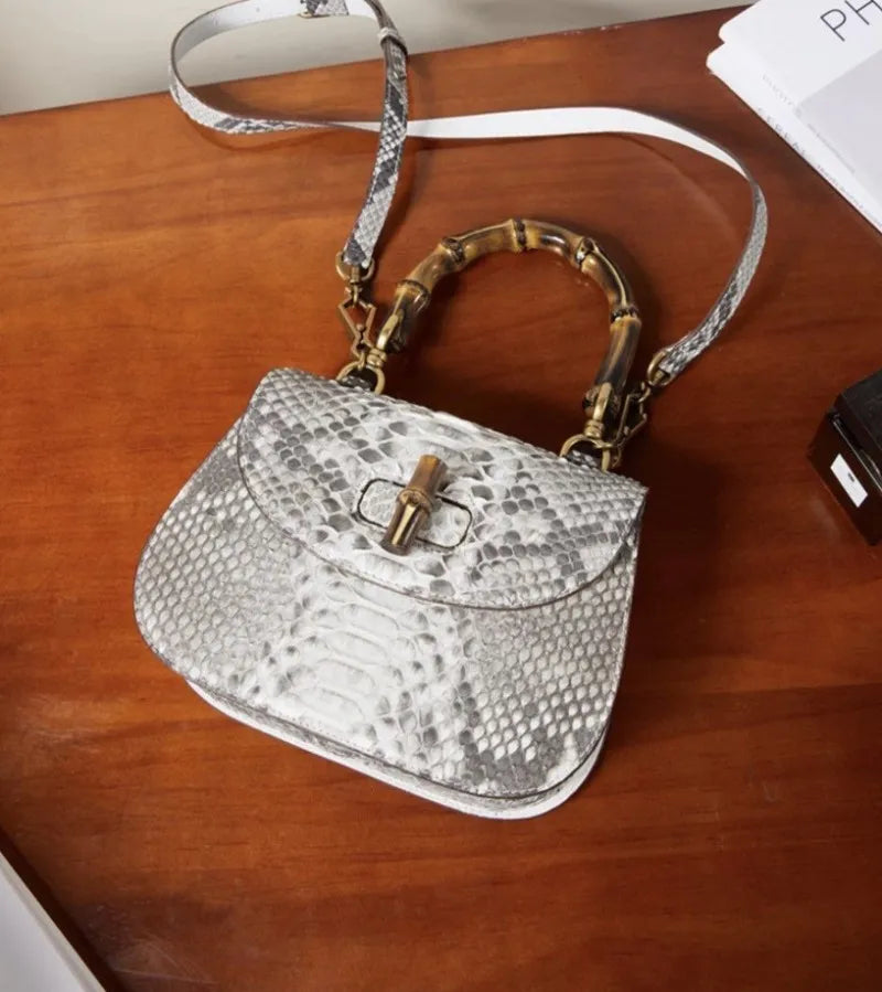 Office Ladies Fashion New Flap Pocket Hasp Tote Handbag Snakeskin Genuine Leather Designer Women SIngle Shoulder Crossbody Bags