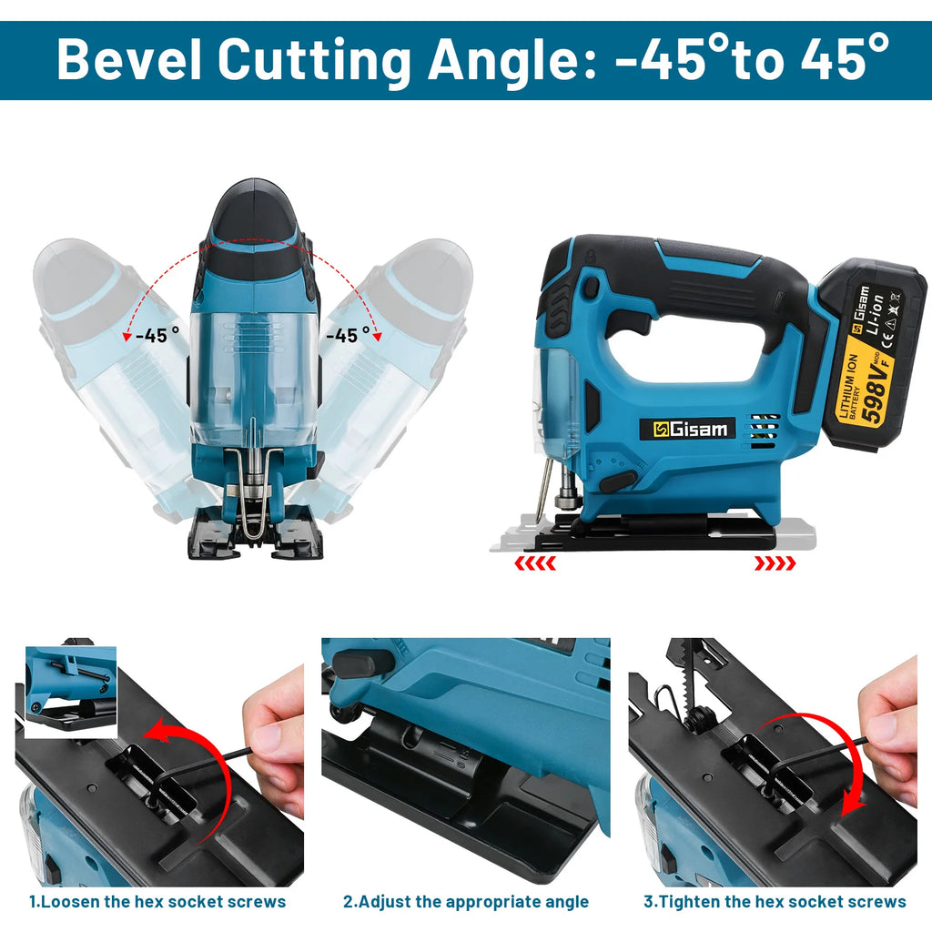 Gisam 26mm 3500RPM Brushless Electric Jig Saw Multi-Function Stepless Speed Woodworking Power Tool For Makita 18V Battery pin