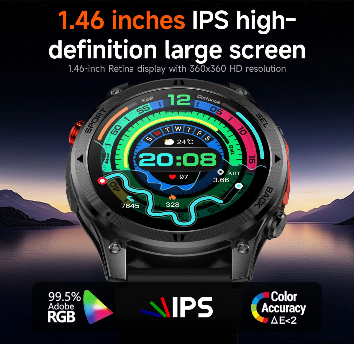 LIGE New Global Hiking Smart Watch 1.46''HD Screen 530mAh Battery GPS Path Track Outdoor Sport Fitness Waterproof Smartwatch Men