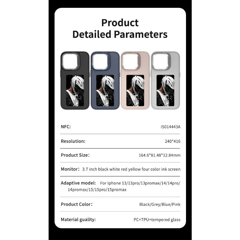 E-Ink Phone Case for iPhone 15 Pro - Customizable Display Shockproof Cover Tidesmit