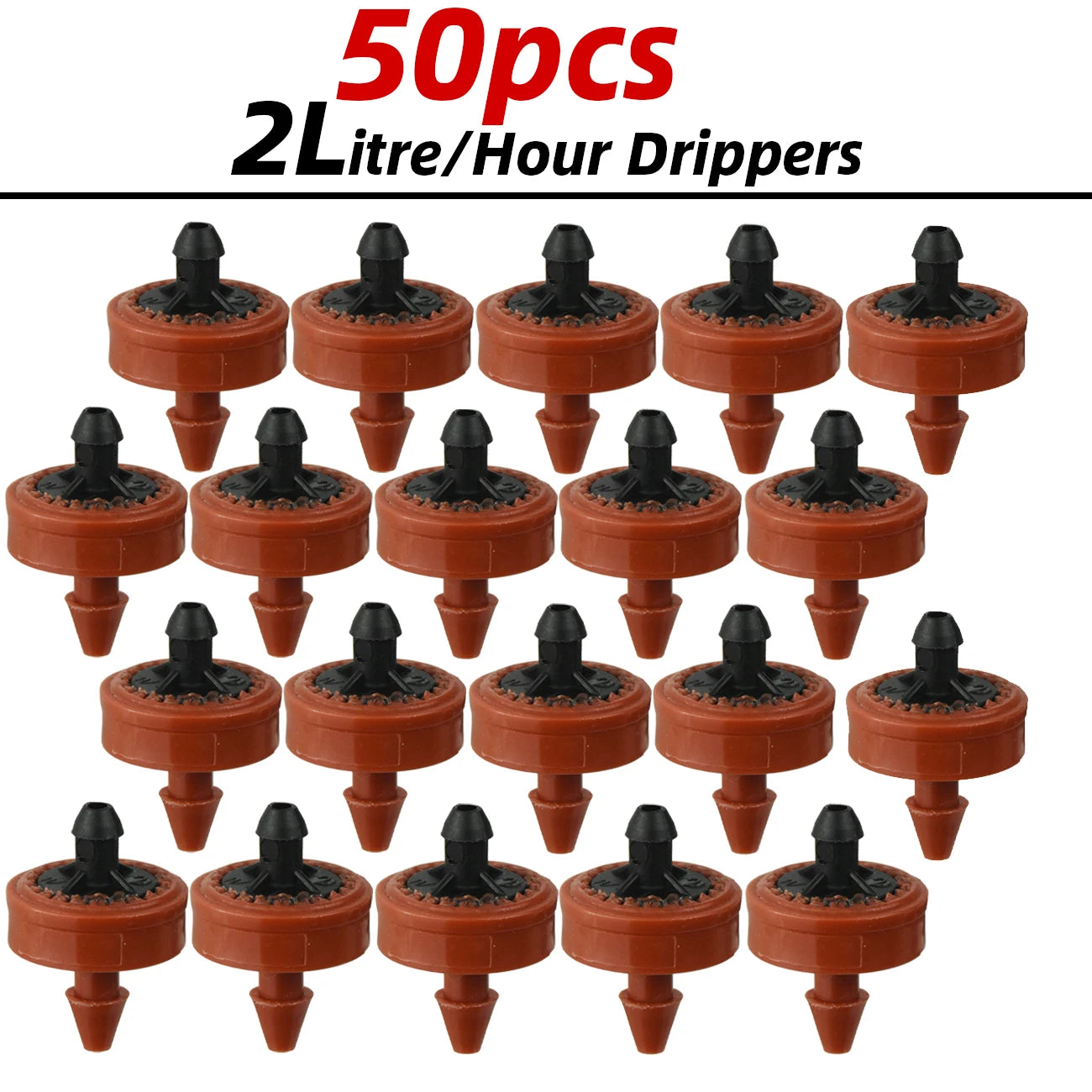 2L/hour drip emitters, orange, 50-pack for 3/5mm drip hose