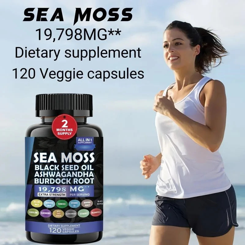 Ashwagandha Sea Moss Capsules Skin Joint Health Suppport Antioxidant Natural Nutrient with Black Seed Oil Pills
