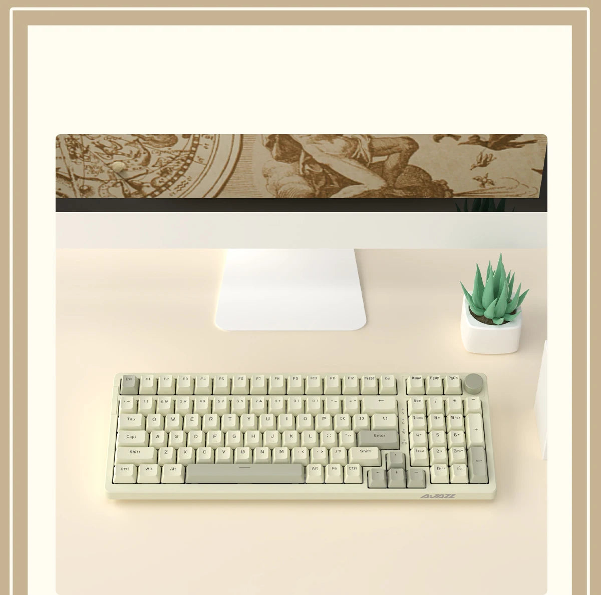 AK992 Retro Wired Mechanical Keyboard 100% 98-Key Full Layout Hot-Swap USB Gaming Keyboard Multimedia Key Knob, Blue Backlight