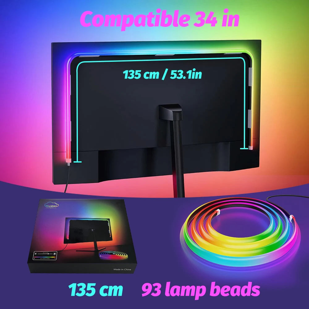 RGBIC monitor backlight LED strip for 34 in setup, 135 cm length, 93 LED beads