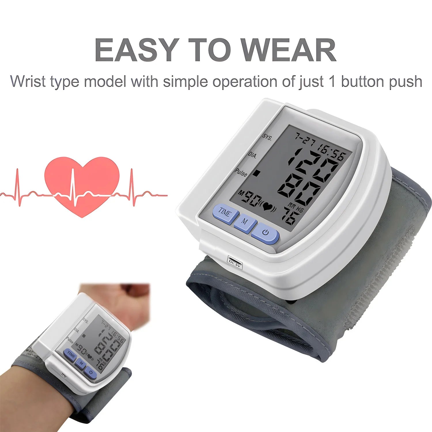 Medical Digital LCD Wrist Automatic Blood Pressure Monitor sphygmomanometer PR Heart Beat Rate Pulse Mete Tonometer Health Care