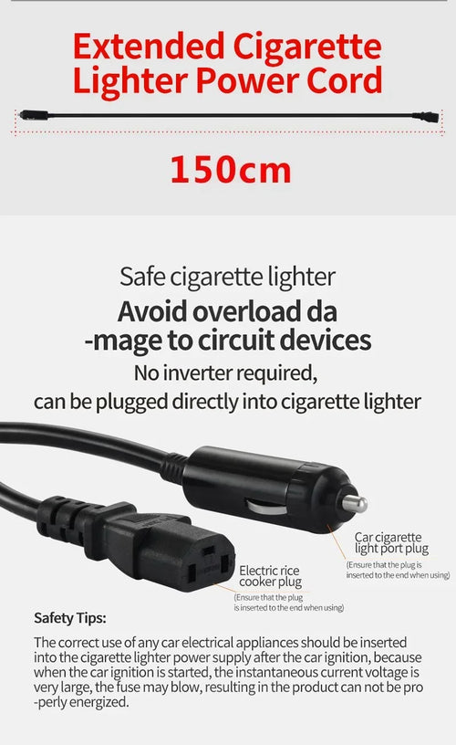 24V truck rice cooker power cord with cigarette lighter plug connector