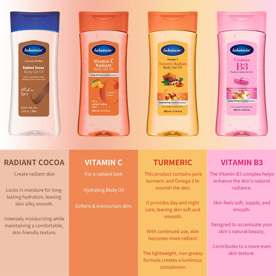 Turmeric Cocoa Glow Body Gel Oil Moisturizing & Smoothing Body Skin Vitamin C Vitamin B3 Body Oil for Dry Skin Care Treatment