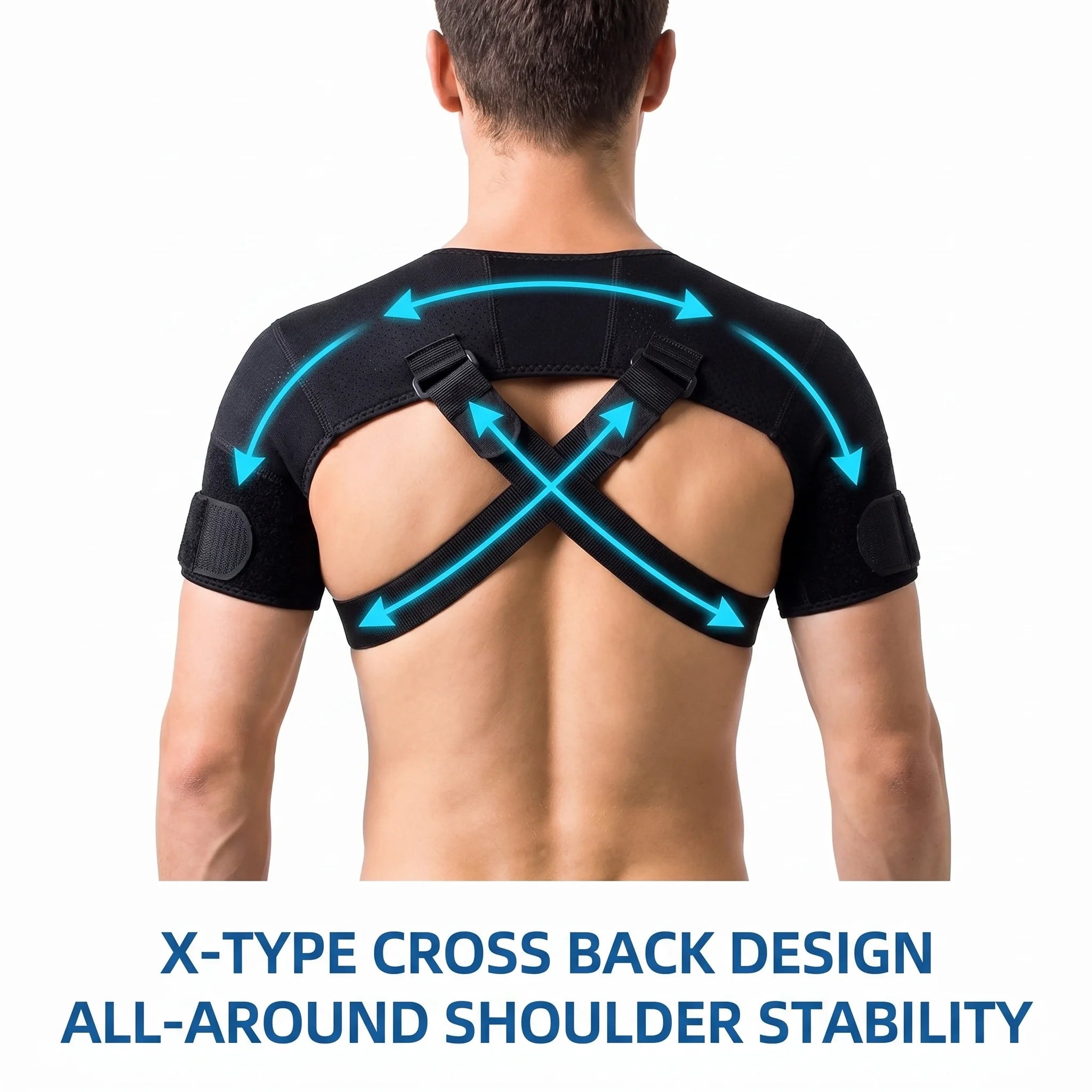 Double Shoulder Brace Adjustable Breathable Neoprene Compression Support Cross Strap for Men Women Sports Injury Pain Relief