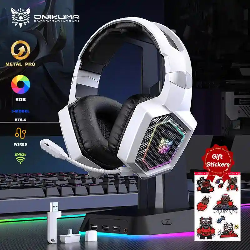 Wireless Gaming Headset for PS5 & PC with Noise Cancelling Mic - White White And Sticker Tidesmit