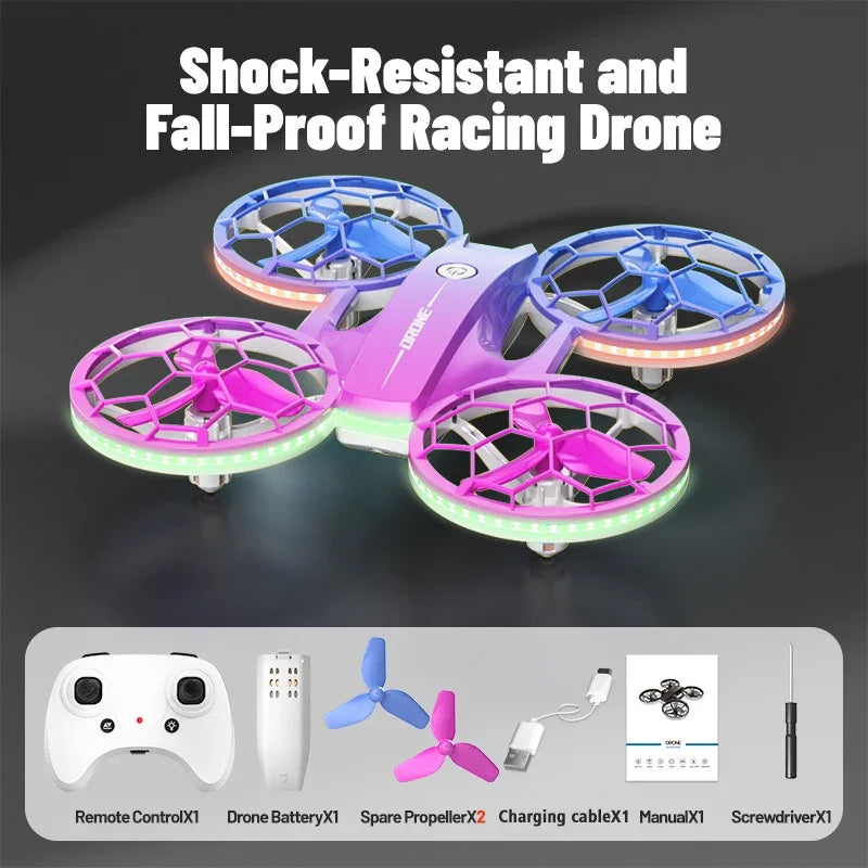 Mini RC Drone for Kids - UFO LED Beginner Drone with Obstacle Avoidance Violet Tidesmit