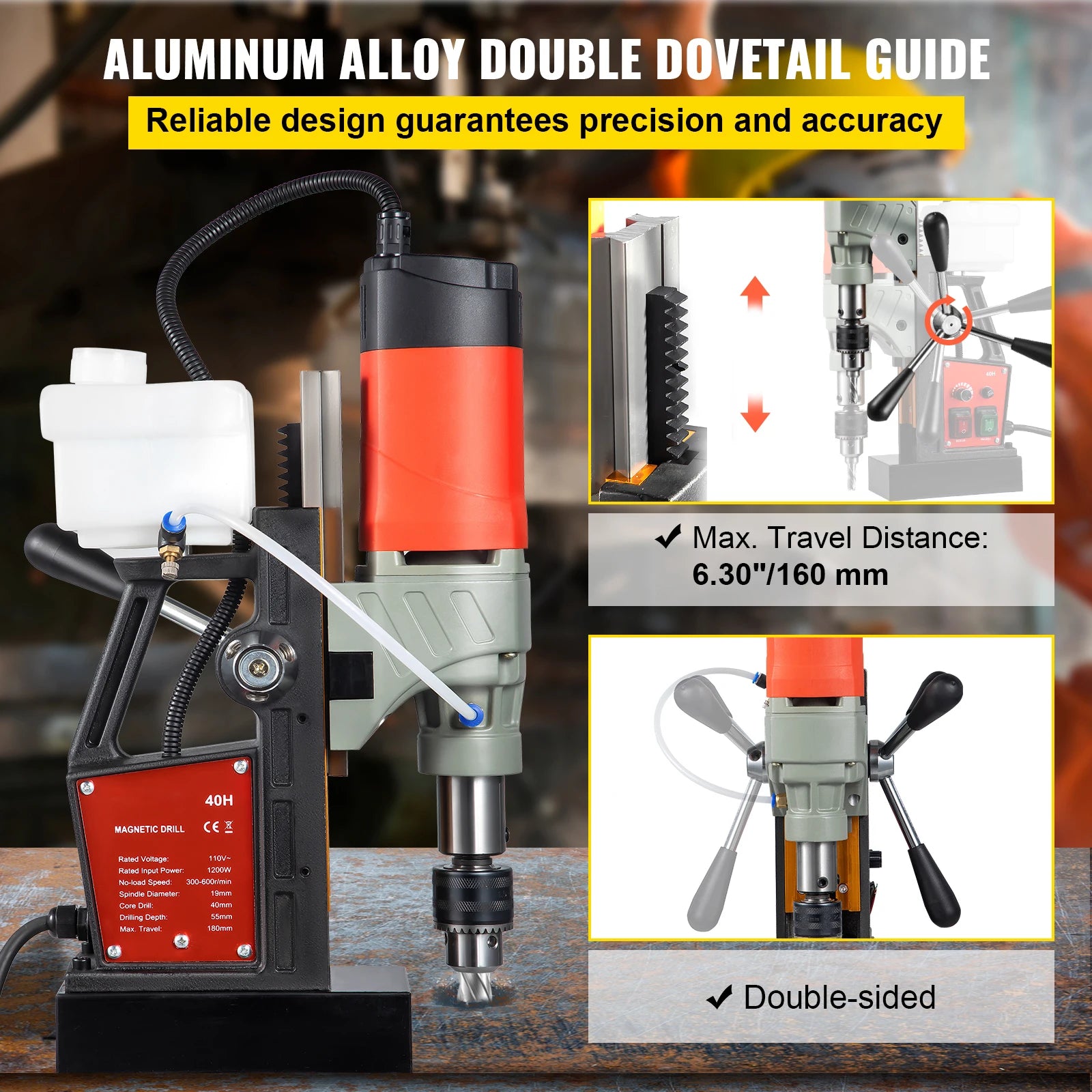 SucceBuy Magnetic Drill 1200W 1.57" Boring Diameter 2922lbf/13000N Portable Electric Mag Drill Press 580 RPM Drilling Machine