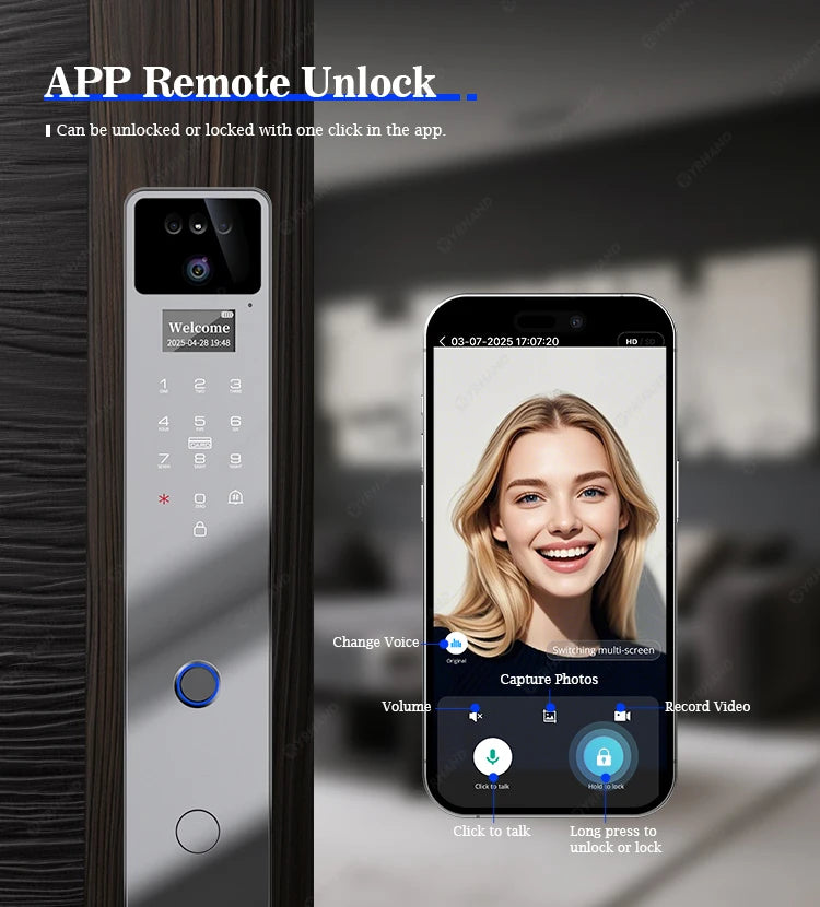 Tuya Smart Door Lock F7｜3D Face Recognition + 2K Camera + Fingerprint｜Works with Google/Alexa/Security Camera