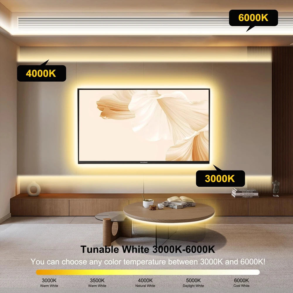 5M 10M 20M COB CCT LED Strip 24V Flexible High Density Dimmable Room Light 2.4G RF Touch Remote Control Dual White 2700K-6500K