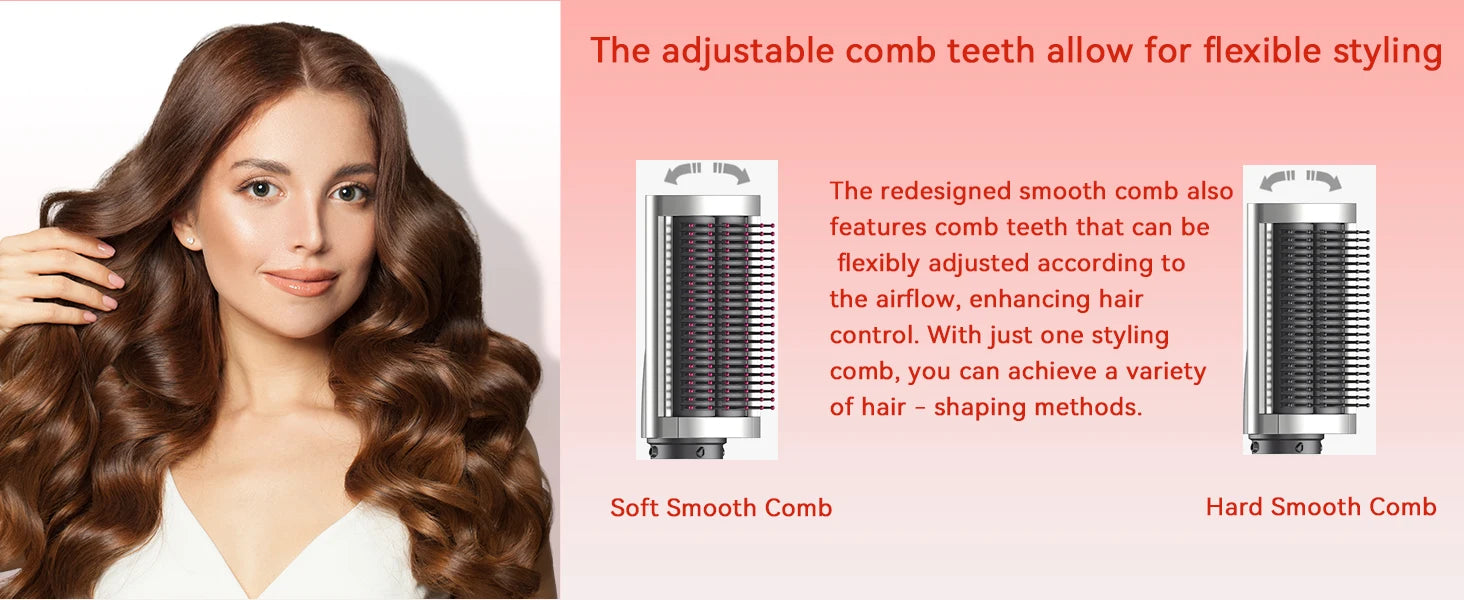 SenCiciMen 6-in-1 hair styler with adjustable soft and hard smooth comb attachments for professional curling and drying.