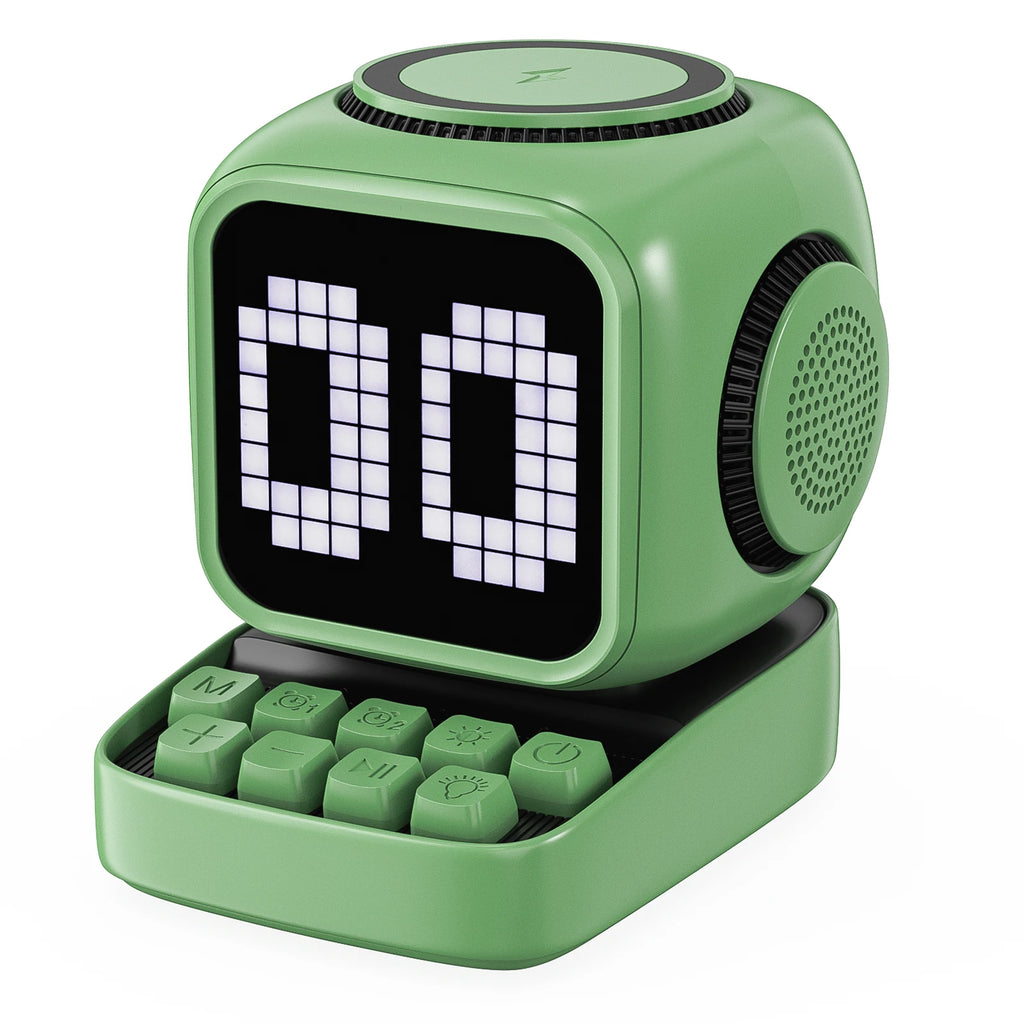 Portable Bluetooth Speaker with LED Alarm Clock and Wireless Charger green Tidesmit