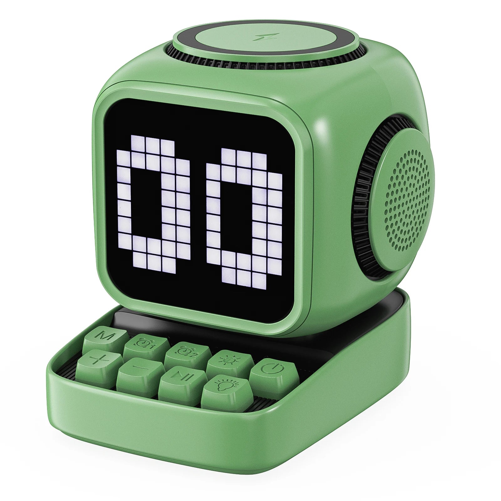 Portable Bluetooth Speaker with LED Alarm Clock and Wireless Charger green Tidesmit