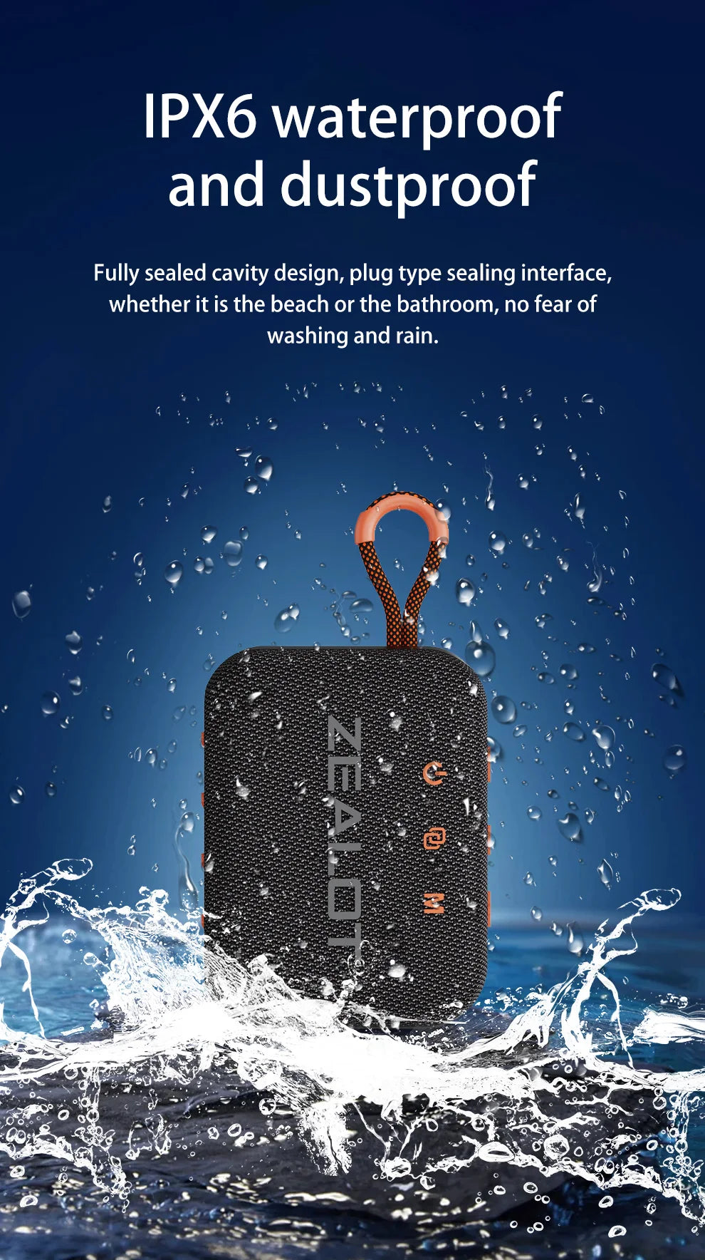 ZEALOT-S75 10W Portable Subwoofer Wireless Shower Speaker, Hifi Sound Quality, Dual Pairing, 3000mAh Battery, 16 Hours Playtime