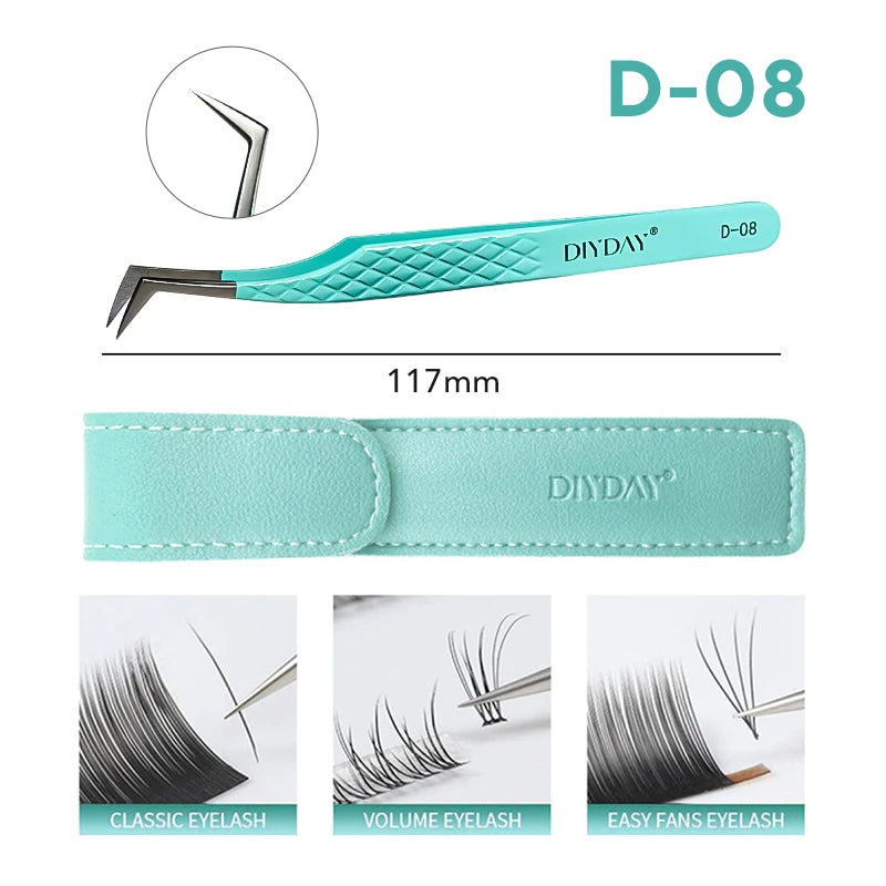 Eyelash Extension Tweezers D-01 | Precision Fiber Tip for Salon Results False Eyelashes D-08 TWEEZERS Tidesmit
