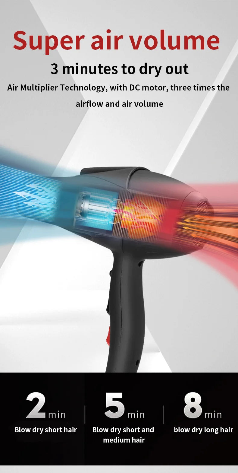X6 professional 2400W black hair dryer with high-power DC motor for fast drying and advanced air multiplier technology.