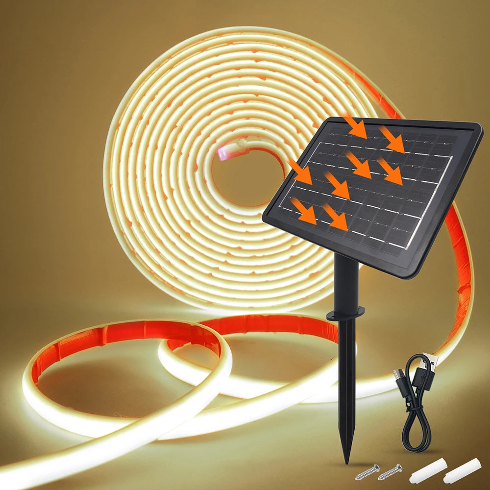 Solar Neon Light Strip 24V COB Waterproof IP68 Red Green Blue Warm Natural White 320LEDs/m Flexible High Density Linear Lighting