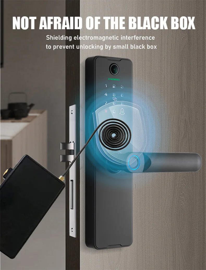 WAFU Tuya Smart Life WIFI Remotely Unlock Biometric Fingerprint Door Lock Visible Digital Electronic Card Door Lock with Camera