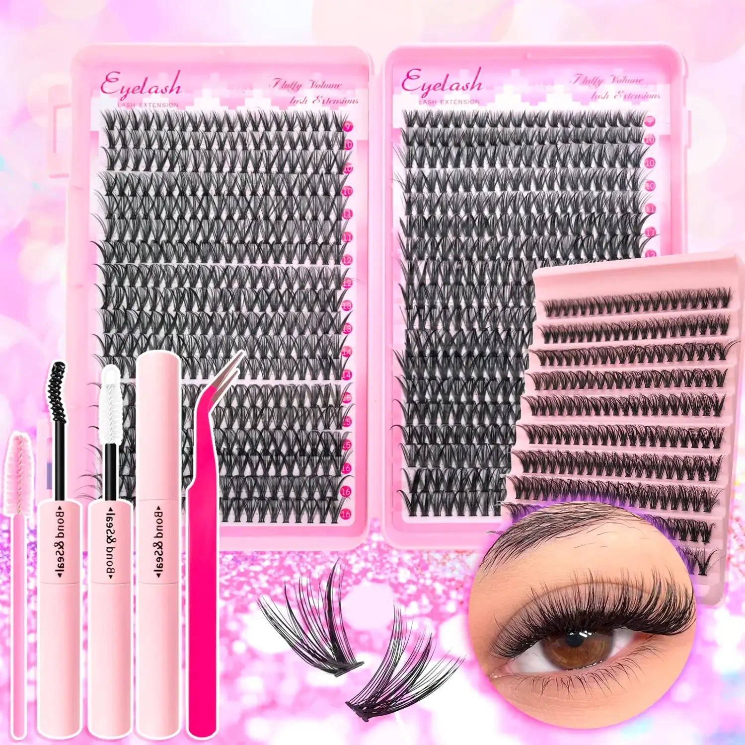 720/200pcs eyelash Extension Kit Fluffy Eyelash Extension kit with Lash Bond and Seal Lash Tweezers Thick Lash Clusters Wispy False Eyelashes 720PCS 30D 40D KIT Tidesmit