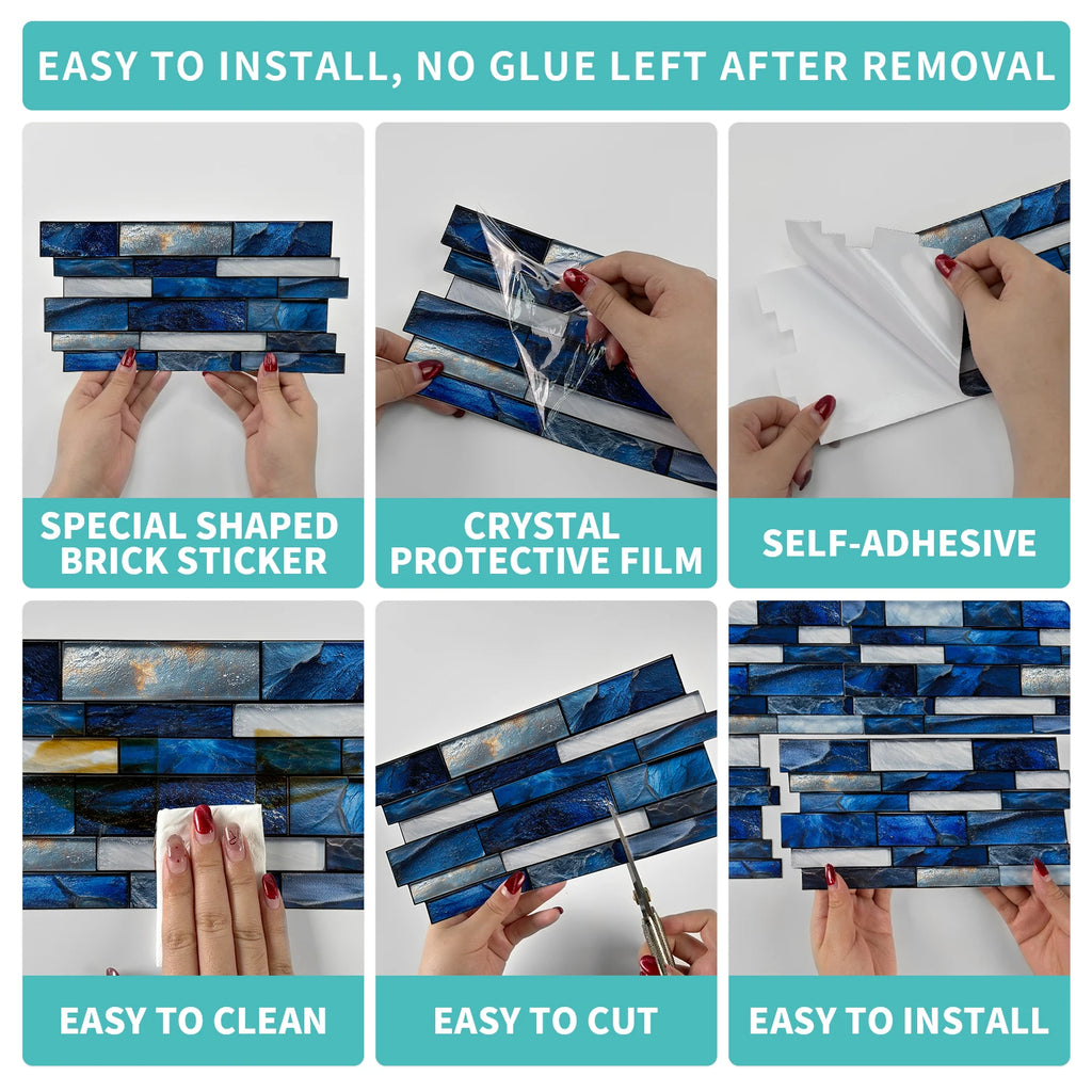Self Adhesive Waterproof Imitation Marble Flat Wall Tiles Suitable for Indoor Wall Decoration (6/12/24/48 PCS)
