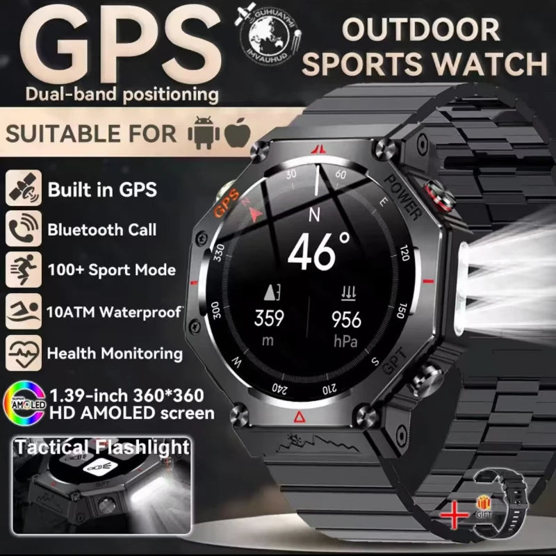 Military Smart Watch T-Rex 3 Bulit-in GPS Compass Altimeter Barometric 10ATM IP69K Waterproof AMOLED Bluetooth Call Smart watch