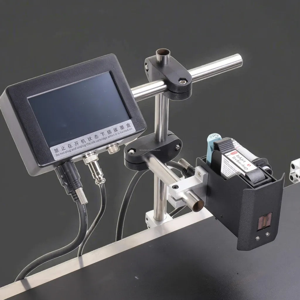 Inkjet date and batch coding machine head with touchscreen display and ink cartridge